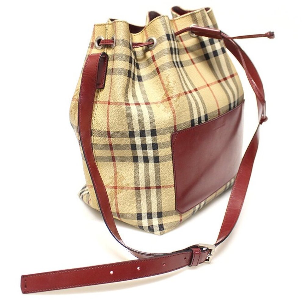 BURBERRY Haymarket Check Drawstring Bucket Shoulder Bag - Picture 2 of 16